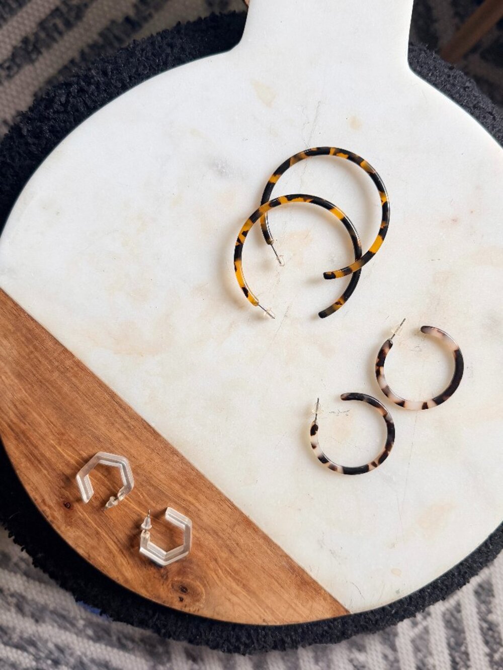 J Crew Tortoise Shell Resin Hoop Earrings & Geometric Hexagon Pack Set GUC